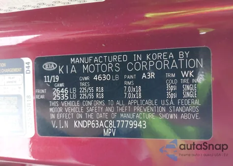 2020 Kia Sportage S z USA, uszkodzony, nr VIN KNDP63AC8L7779943